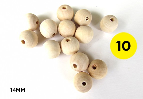 10 Round Natural Unfinished Wooden Beads 14mm
