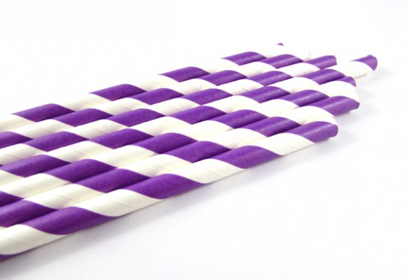 Purple and White Paper Straws