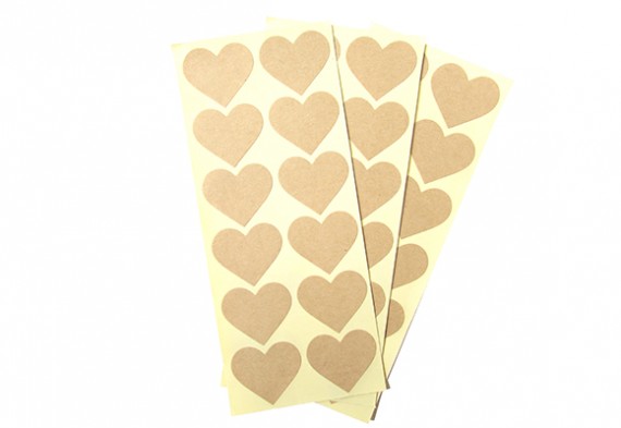 36 Kraft Heart Stickers - Enveloape Seals, Wedding, Valentines