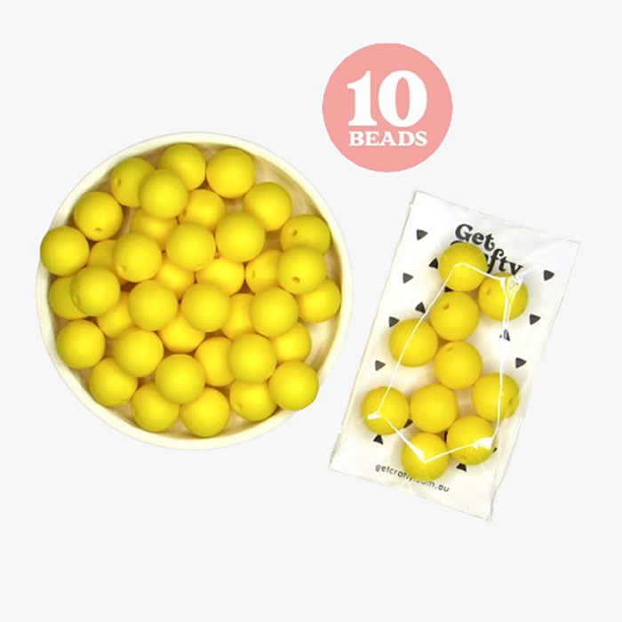 Yellow Silicone Beads 10 x 15mm Round