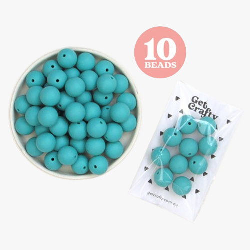 Teal Silicone Beads 10 x 15mm Round