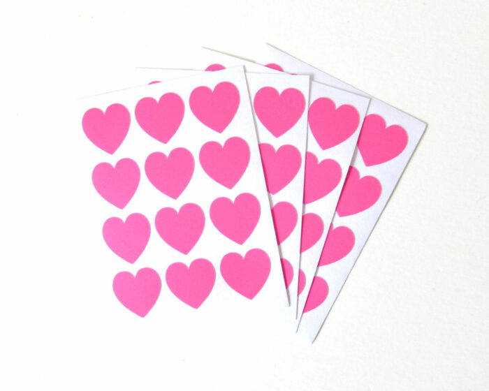 48 Hot Pink Heart Stickers