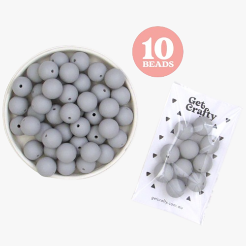 Medium Grey Silicone Beads 10 x 15mm Round