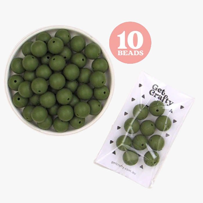 Olive Green Silicone Beads 10 x 15mm Round