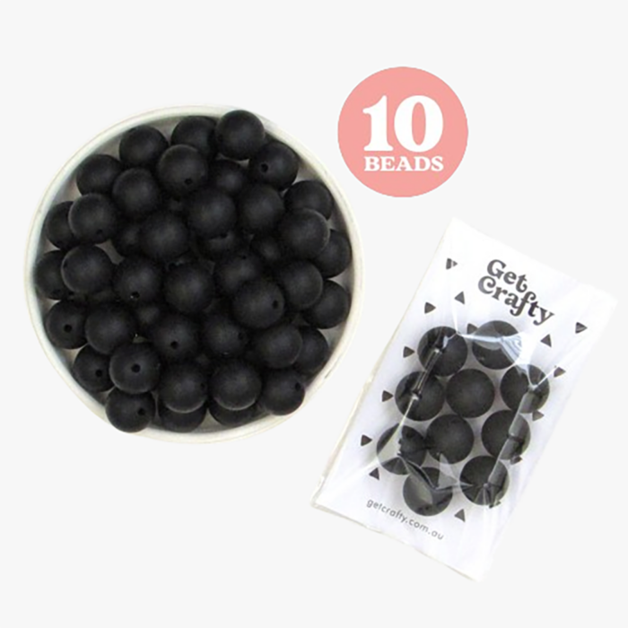 Black Silicone Beads 10 x 15mm Round
