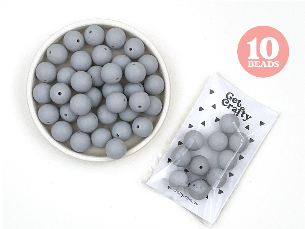 Light Grey 15mm Round Silicone Beads, Gray Round Silicone Beads