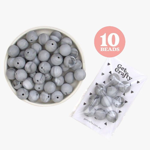 Grey Marble Silicone Beads 15mm