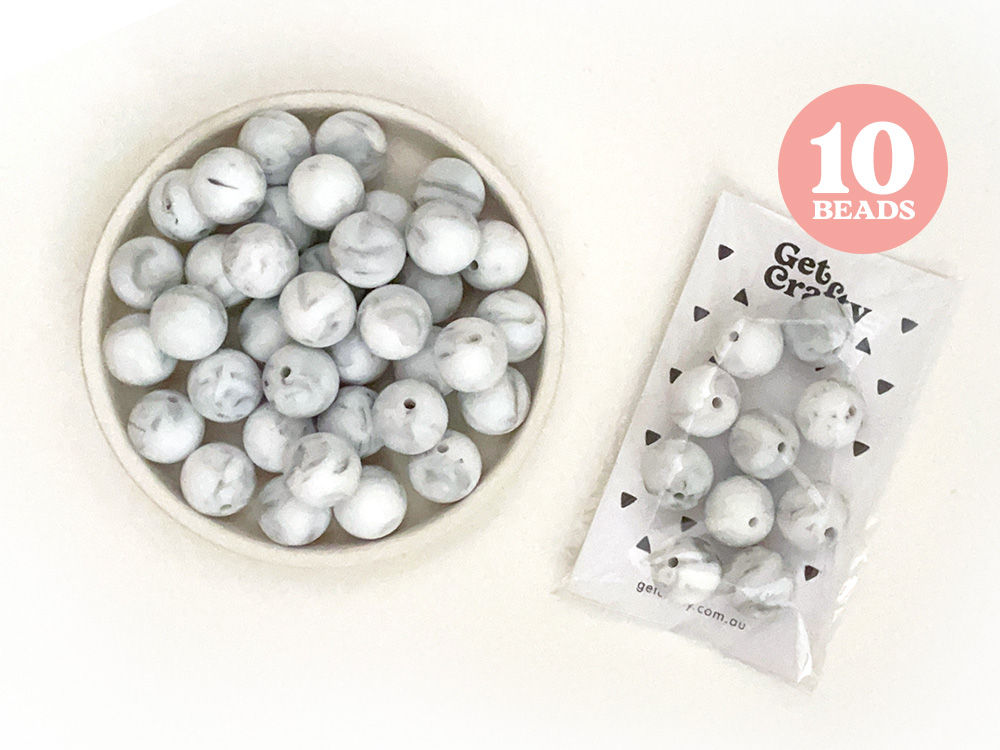 15mm Marble White Round Silicone Bead