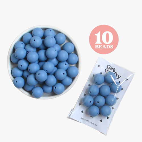 Powder Blue Silicone Beads 10 x 15mm Round