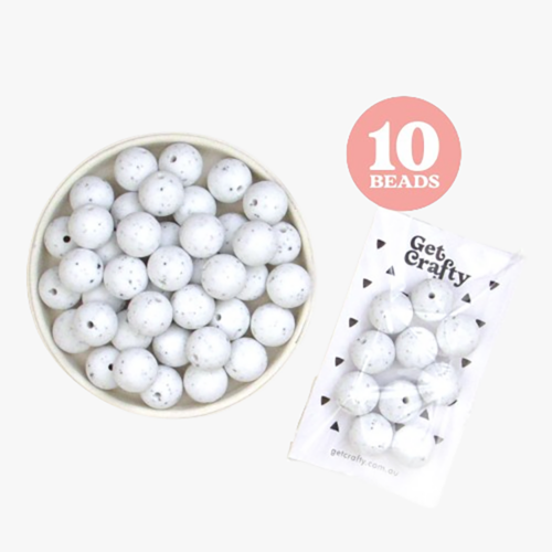White Speckle Silicone Beads 10 x 15mm Round