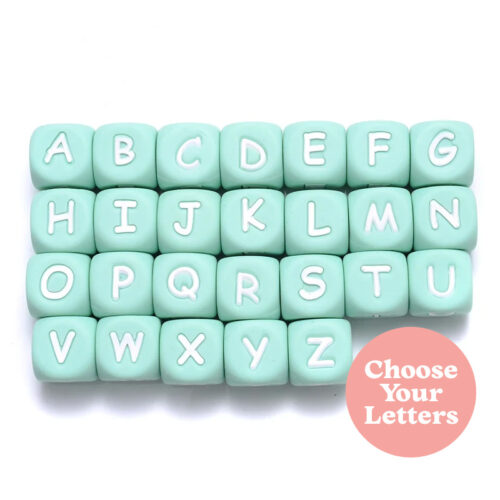 Aqua Silicone Bead Letters - Individual Letters Square 12mm