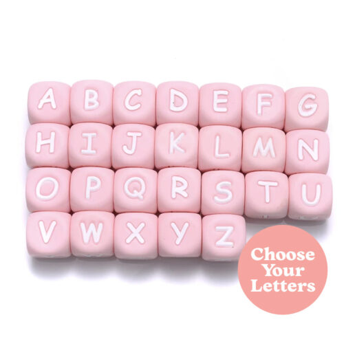 Pink Silicone Bead Letters - Individual Letters Square 12mm