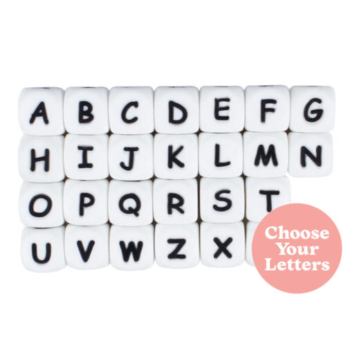 White Silicone Bead Letters - Individual Letters Square 12mm