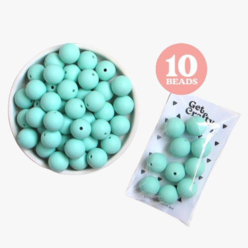 Mint Silicone Beads 10 x 15mm Round