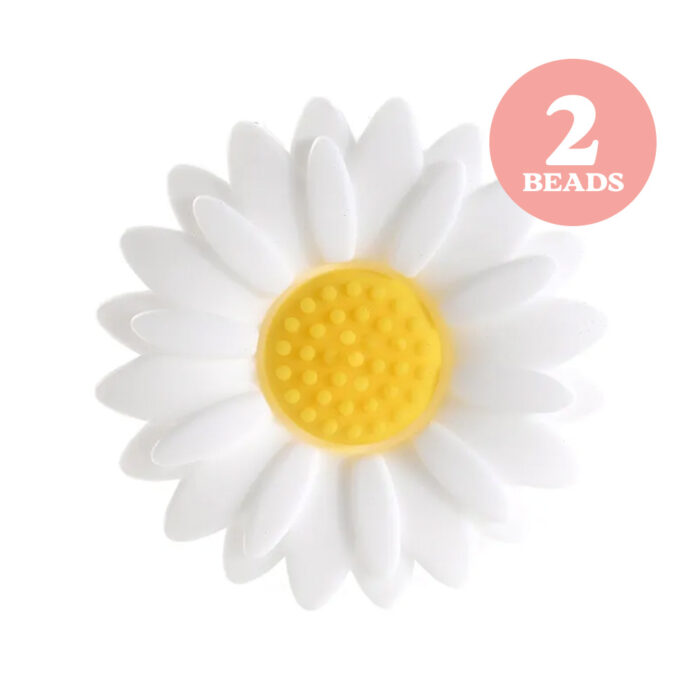 White & Yellow Silicone Daisy Beads 22mm x 2