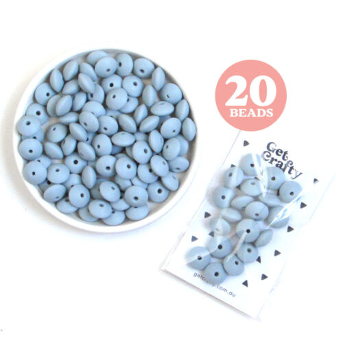 Grey Blue Silicone Lentil Beads 20 x 12mm Abacus