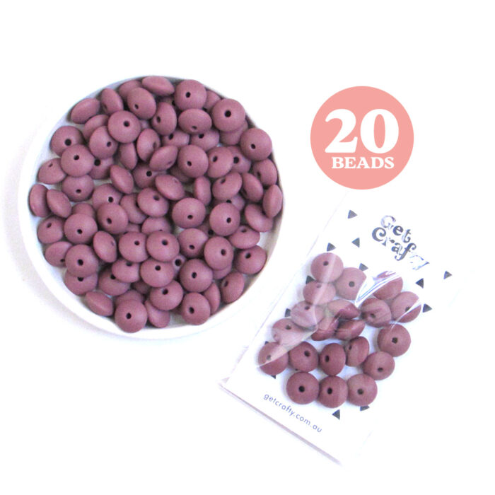 Maroon Silicone Lentil Beads 20 x 12mm Abacus