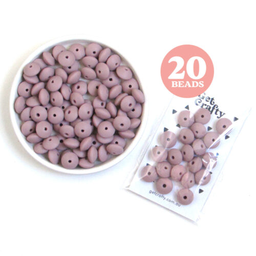 Mauve Silicone Lentil Beads 20 x 12mm Abacus
