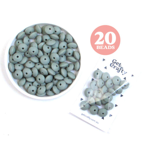 Sage Green Silicone Lentil Beads 20 x 12mm Abacus