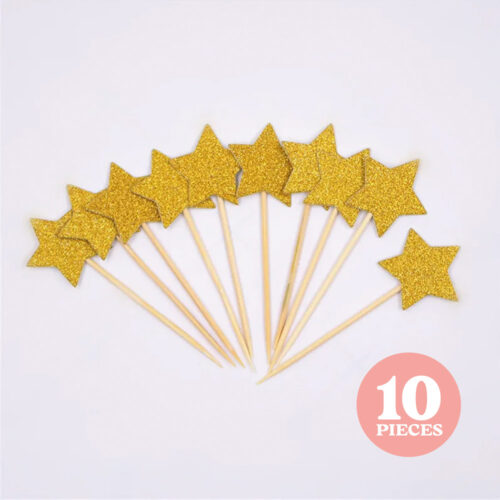 Fairy Wand Gold Glitter Star Cupcake Toppers