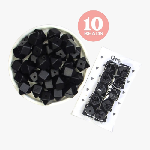 Black Hexagon Silicone Beads 10 x 15mm Round