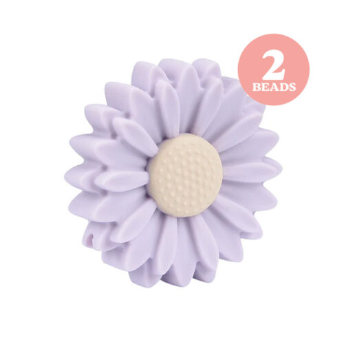 Lavender Purple Silicone Daisy Beads 22mm x 2