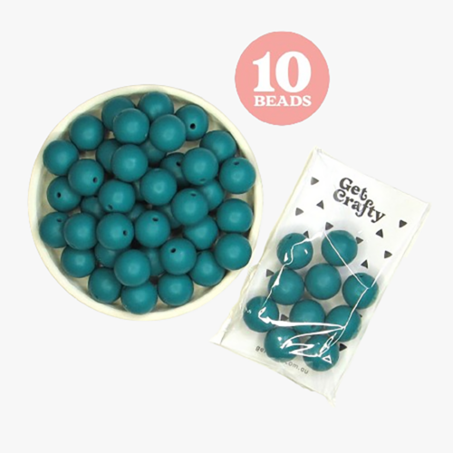 Deep Sea Green Silicone Beads 10 x 15mm Round