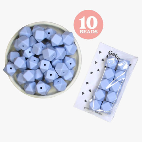 Baby Blue Hexagon Silicone Beads 14mm x 10 Beads