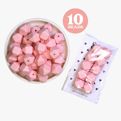Baby Pink Hexagon Silicone Beads 10 x 15mm Round