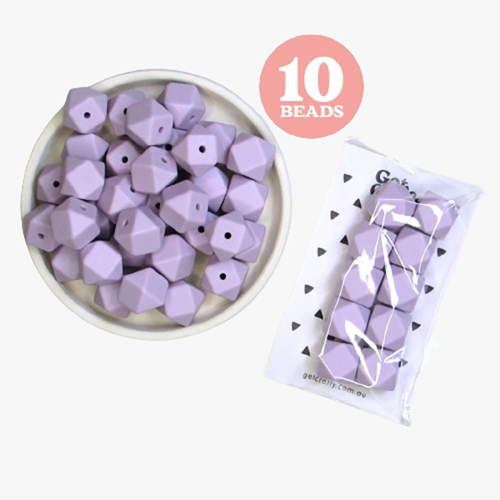 Light Purple Hexagon Silicone Beads 14mm x 10 Beads