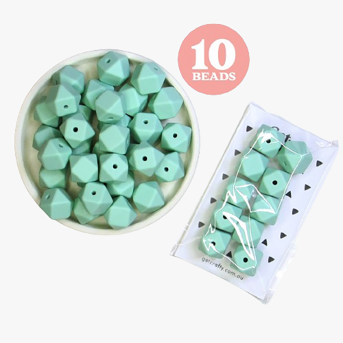 Mint Hexagon Silicone Beads 10 x 15mm Round