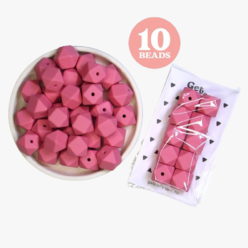 Pink Hexagon Silicone Beads 10 x 15mm Round