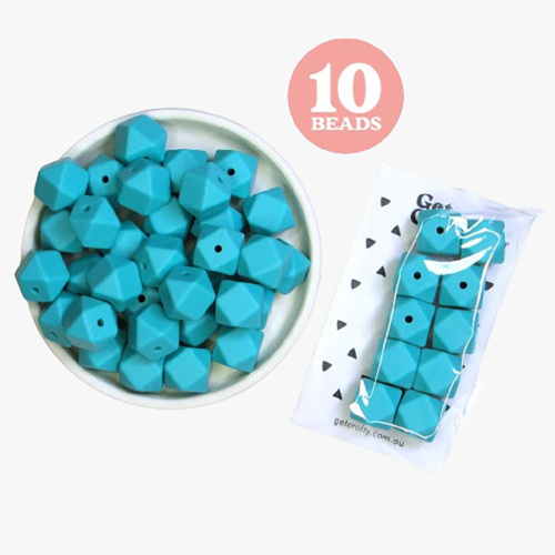 Teal Hexagon Silicone Beads 14mm x 10 Beads
