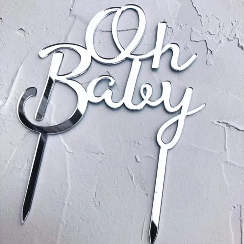 Silver Oh baby cake topper