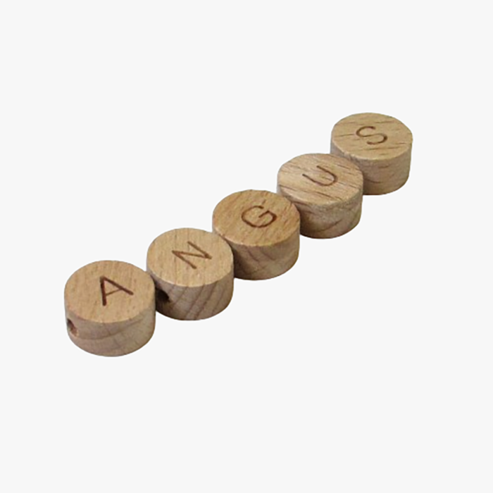Wooden Alphabet Beads - Individual Letters Flat Round 15mm