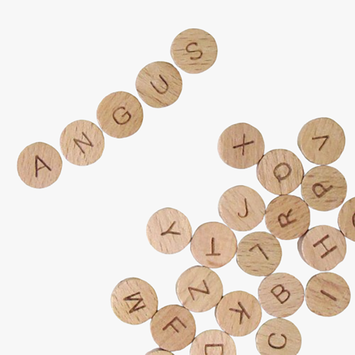 Wooden Alphabet Beads - Individual Letters Flat Round 15mm
